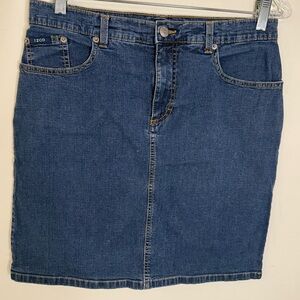 Izod classic preppy denim jeans mini skirt medium wash cotton spandex stretch 8
